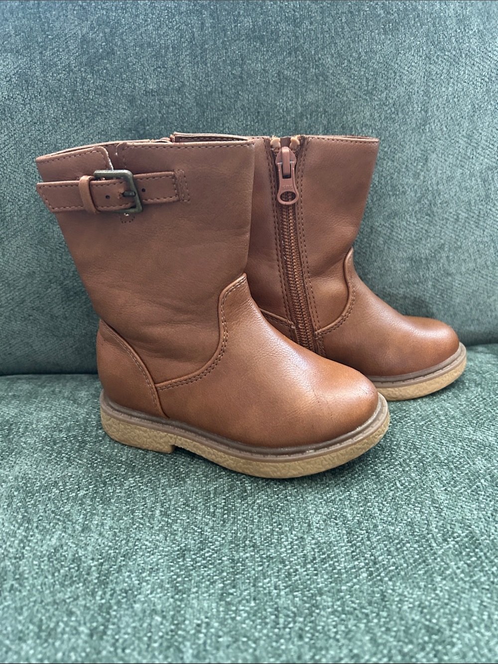 Cat & Jack Tan Faux-Leather Kids Mid-Calf Boots with Buckle